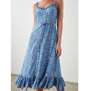 Rails Adalyn Midi Dress Blue Citrus Grove Floral Ruffle Sleeveless Women's Large